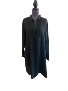 CP Shade 100% Linen Black Long Sleeve Tunic Shirt Dress Resort-wear Beach